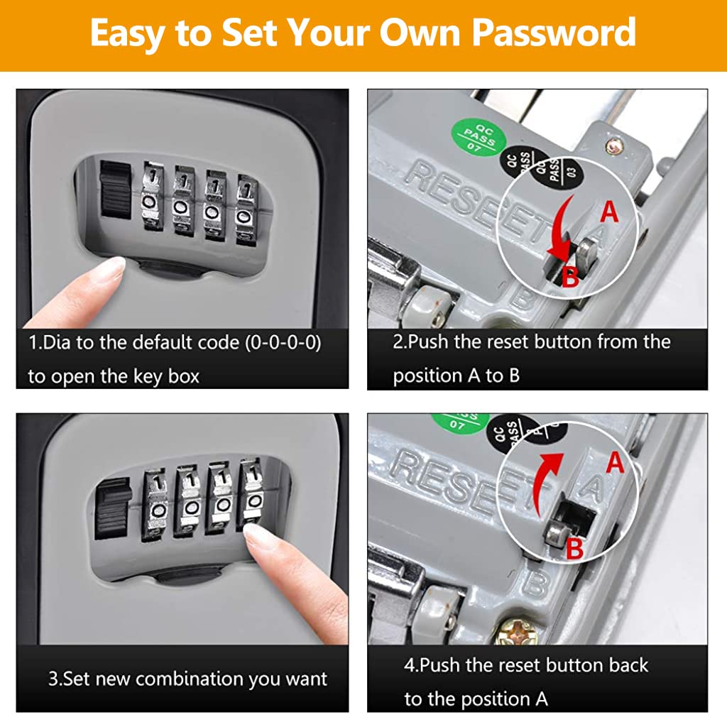 HASTHIP Metal Key Safe Combination Storage Box Wall Mounted, Waterproof Lock Box for House Key, 5 Key Capacity, Weatherproof Resettable Code House Key Safe Lock Box for Indoor, Outdoor (Black) HASTHIP Metal Key Safe Combination Storage Box Wall Mounted, Waterproof Lock Box for House Key, 5 Key Capacity, Weatherproof Resettable Code House Key Safe Lock Box for Indoor, Outdoor (Black)